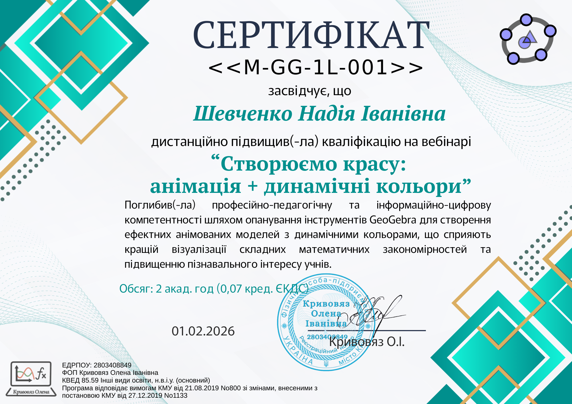 СЕРТИФІКАТ Створюємо красу